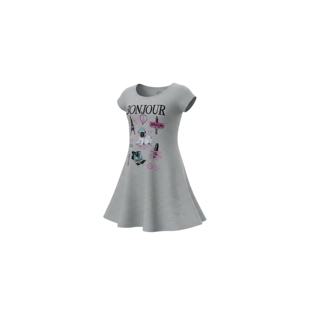 Justice Graphic Dress Girls 20 Gray Bonjour Paris Pug Skater Short Sleeve